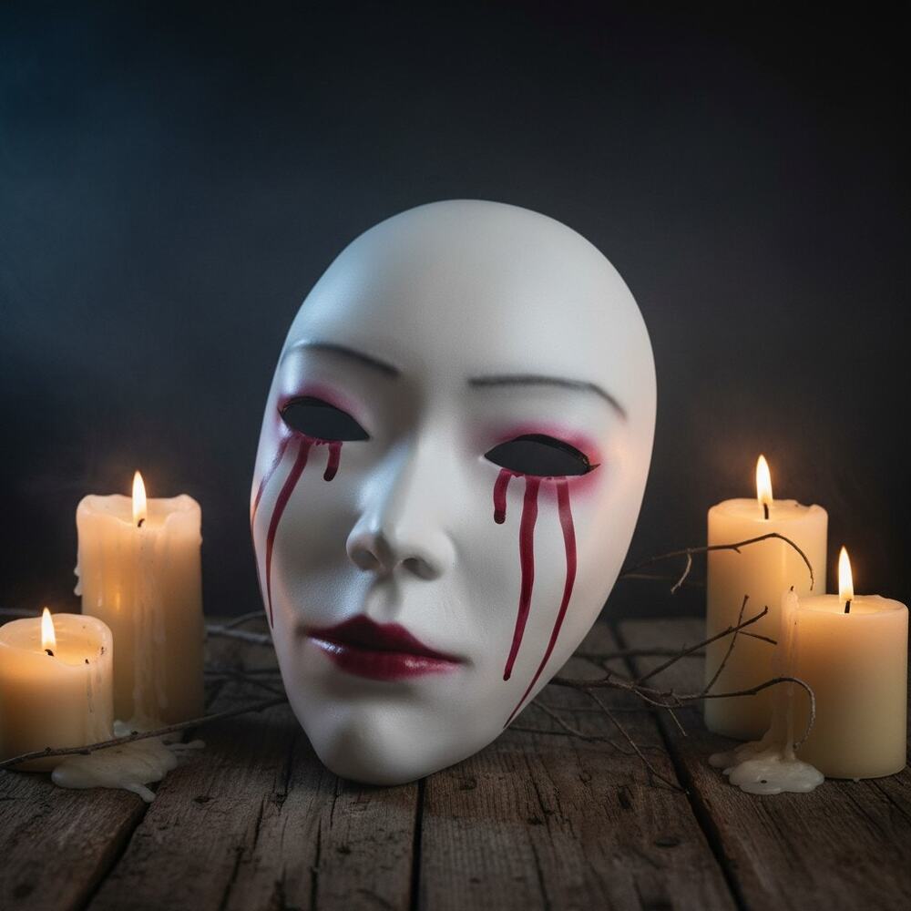 Horror Geisha Mask White Bloody Tears-Japanese Style-Halloween Cosplay Costume